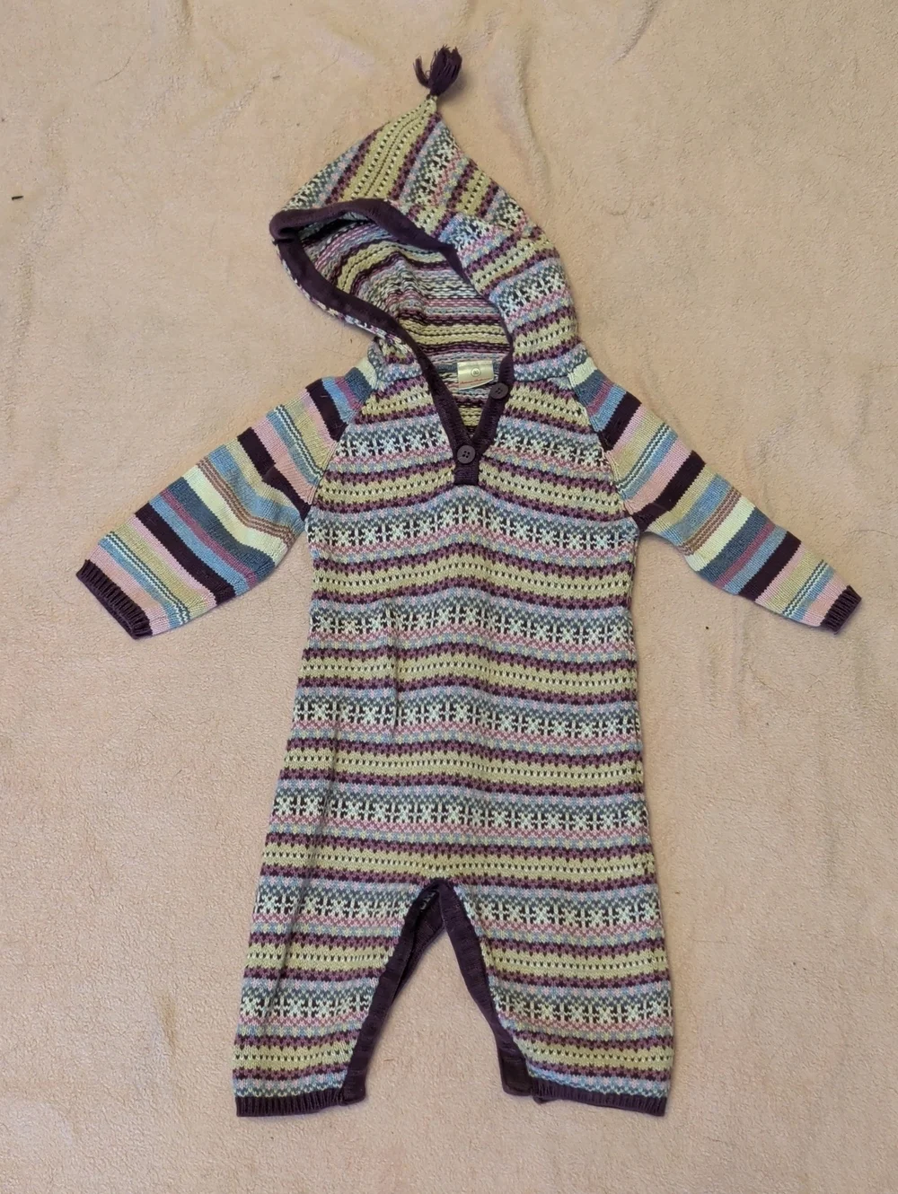 Hanna Andersson Striped Hooded Knit One-Piece in Green, Purple, Blue Size 12-18